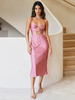 Partykleider Pinkes; ärmelloses; halbformelles Kleid mit V-Ausschnitt