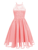Partykleider Rosa Träger Ausschnitt Ärmellos Polyester Spitze Midi Halb Formales Kleid