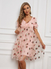 Partykleider Rosa V-Ausschnitt Kurzarm Tüll Übergroß Semi Formal Dress Shift Dress