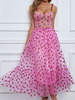 Partykleider Rose Blumendruck Polyester Sheer Semi Formal Dress Maxikleid