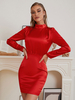 Partykleider Roter High Collar-Reißverschluss Lange Ärmel Halbformales Kleid