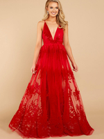 Partykleider Rotes Halfter Schnür ärmelloses offenes Schulter-Maxi-Semi-Abendkleid