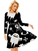 Partykleider Schwarz Jewel Neck Lace Up Lange Ärmel Halloween Ghost Printed Stretch Semi Formales Kleid