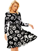 Partykleider Schwarz Jewel Neck Lace Up Lange Ärmel Halloween Printed Stretch Semi-formelles Kleid