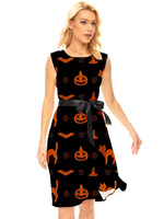 Partykleider Schwarz Jewel Neck Lace Up Ärmellos Halloween Printed Stretch Semi Formales Kleid
