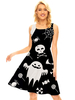 Partykleider Schwarz Jewel Neck Paspeln Ärmellos Halloween Ghost Printed Stretch Semi-formelles Kleid