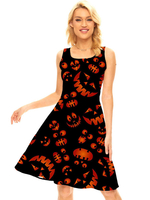 Partykleider Schwarz Jewel Neck Paspeln Ärmellos Halloween Printed Stretch Semi-formelles Kleid