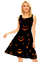Partykleider Schwarz Jewel Neck Paspeln Ärmellos Halloween Printed Stretch Semi-formelles Kleid