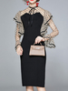 Partykleider Schwarz Langarm Polka Dot Asymmetric Semi Formal Dress Etuikleid