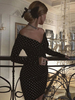 Partykleider Schwarzes V-Ausschnitt Langarm Polyester Semi Formal Dress Sexy Bodycon Kleid
