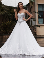 Passen Sie Hochzeitskleid A-Linie Schatz Hals ärmellose natürliche Taille mit Zug Brautkleider