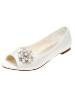 Peep-Hochzeit Schuhe Elfenbein flachen Pumps Slipper Perle Strass Brautschuhe