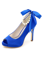 Peep-Hochzeit Schuhe Plattform High Heels Perlen Damen Ankle Strap Stiletto Satin Brautschuhe