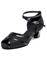 Peep Toe lateinamerikanische Tänze Sandalen Schwarz Riemen Glitter Heels für Frauen