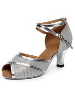 Peep Toe lateinamerikanische Tänze Sandalen Silber Riemen Glitter Heels für Frauen