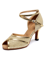 Peep Toe lateinamerikanische Tänze Sandaletten Gold Riemen Glitter Heels für Frauen