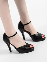 Peep Toe Schuhe Stiletto Metal Details Einfach Slip-On Knöchelriemen-Sandalen