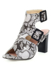 Peep Toe Stiefel Snake Print Chunky Heel Backless Booties
