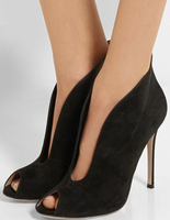 Peep Toe Stiefeletten High Heel Wildleder Balck Slip-On Sexy Ankle Boots für Frauen