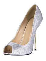 Peeptoe-Pumps aus Paillettestoff in Silber