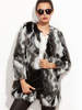 Pelzmantel Lange Ärmel Dunkelgrau mit Farbblock und Rundkragen Pelzjacke Kunstfell Jacke Kunstpelz Wintermantel