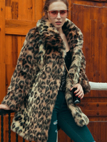 Pelzmantel Lange Ärmel Leopardenmuster mit Leopard-Korn Optik und Umlegekragen Pelzjacke Kunstfell Jacke Kunstpelz Wintermantel
