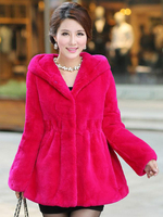 Pelzmantel Lange Ärmel Rosarot mit Kapuze und Taschen Pelzjacke Kunstfell Jacke Kunstpelz Wintermantel