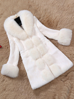 Pelzmantel Lange Ärmel Weiß mit Umlegekragen und Taschen Pelzjacke Kunstfell Jacke Kunstpelz Wintermantel