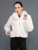 Pelzmantel Lange Ärmel Weiß mit Umlegekragen und Taschen Pelzjacke Kunstfell Jacke Kunstpelz Wintermantel
