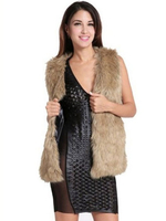 Pelzmantel ärmellos Bernsteinfarbe mit Rundkragen Pelzjacke Kunstfell Jacke Kunstpelz Wintermantel