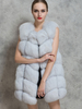 Pelzmantel ärmellos Hellschiefergrau mit Rundkragen Pelzjacke Kunstfell Jacke Kunstpelz Wintermantel