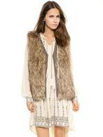 Pelzmantel ärmellos Kamel mit Rundkragen Pelzjacke Kunstfell Jacke Kunstpelz Wintermantel