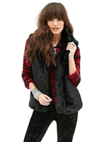 Pelzmantel ärmellos Schwarz mit Rundkragen Pelzjacke Kunstfell Jacke Kunstpelz Wintermantel