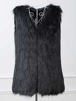 Pelzmantel ärmellos Schwarz V-Ausschnitt Pelzjacke Kunstfell Jacke Kunstpelz Wintermantel