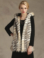 Pelzmantel ärmellos zweifarbig mit Tiermuster und Rundkragen Pelzjacke Kunstfell Jacke Kunstpelz Wintermantel