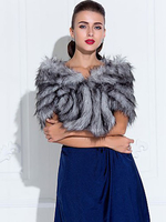 Pelzmantel Silber-grau mit Umlegekragen Pelzjacke Kunstfell Jacke Kunstpelz Wintermantel