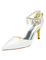 Perlen Brautschuhe High Heel spitz Zehen weiße Pumps Damen Ankle Strap elegante Strass Abend Schuhe