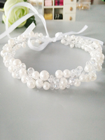 Perlen Hochzeit Kopfschmuck Sicke Ribbon Stirnband Weiß Braut Haarschmuck