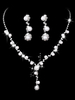 Perlen Hochzeit Schmuck Set Silber Strass Braut Vintage Halskette und Ohrringe