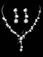 Perlen Hochzeit Schmuck Set Silber Strass Braut Vintage Halskette und Ohrringe
