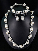 Perlen Hochzeit Schmuck Set Strass Vintage Braut Armband Ohrringe Halskette Set 3 Stück