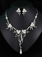 Perlen Hochzeit Schmuck Set Vintage Silber Braut Ohrringe Halskette Set