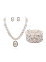 Perlenschmuck Set Vintage Anhänger Halskette Ohrstecker Armband Retro Great Gatsby Schmuck