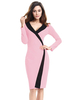 Pink Bodycon Kleider V-Ausschnitt Langarm Polyester Pink Sexy Bleistiftkleid Bürokleid