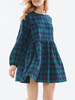 Plaid Tunika Kleid Baumwolle mit langen Ärmeln Kurzes Kleid