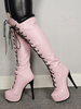 Plattform schnüren kniehohe Stiefel rosa runde Kappe Pfennigabsatz 5;9 "knielangen Stiefel für Frauen