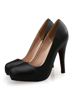 Plattformpumps für Frauen Schwarze runde Zehen aus PU-Leder mit niedrigen Spitzen