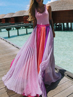 Plissee Maxi Rock Frauen Color Block Chiffon Rock