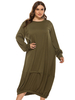 Plus größe maxi kleid jude neck lange ärmel plissee polyester baumwolljäger grün langes kleid