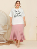 Plus Size 2-Piece Out For Women Jewel Neck Short T-Shirt Sleeves Letters Print Oversized T-Shirt Knielanger Rock Casual Outfit